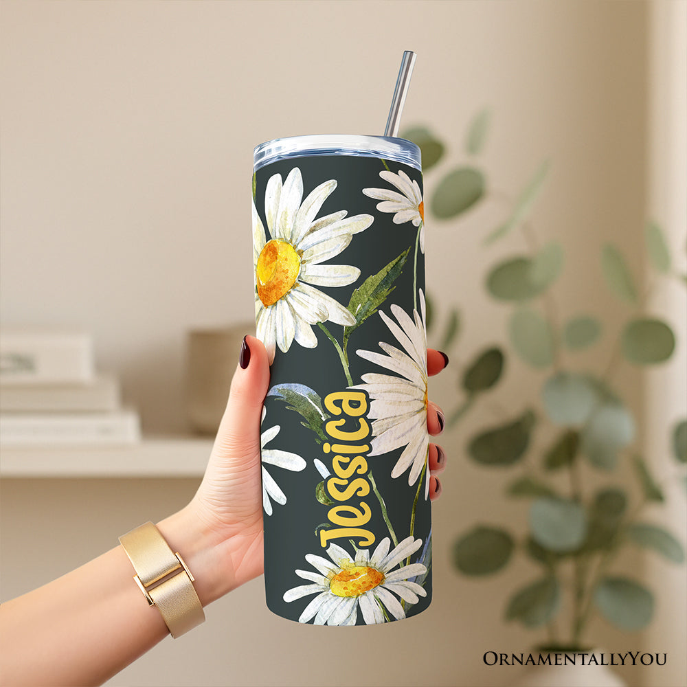White Daisy Flower 20oz Stainless Steel Personalized Tumbler