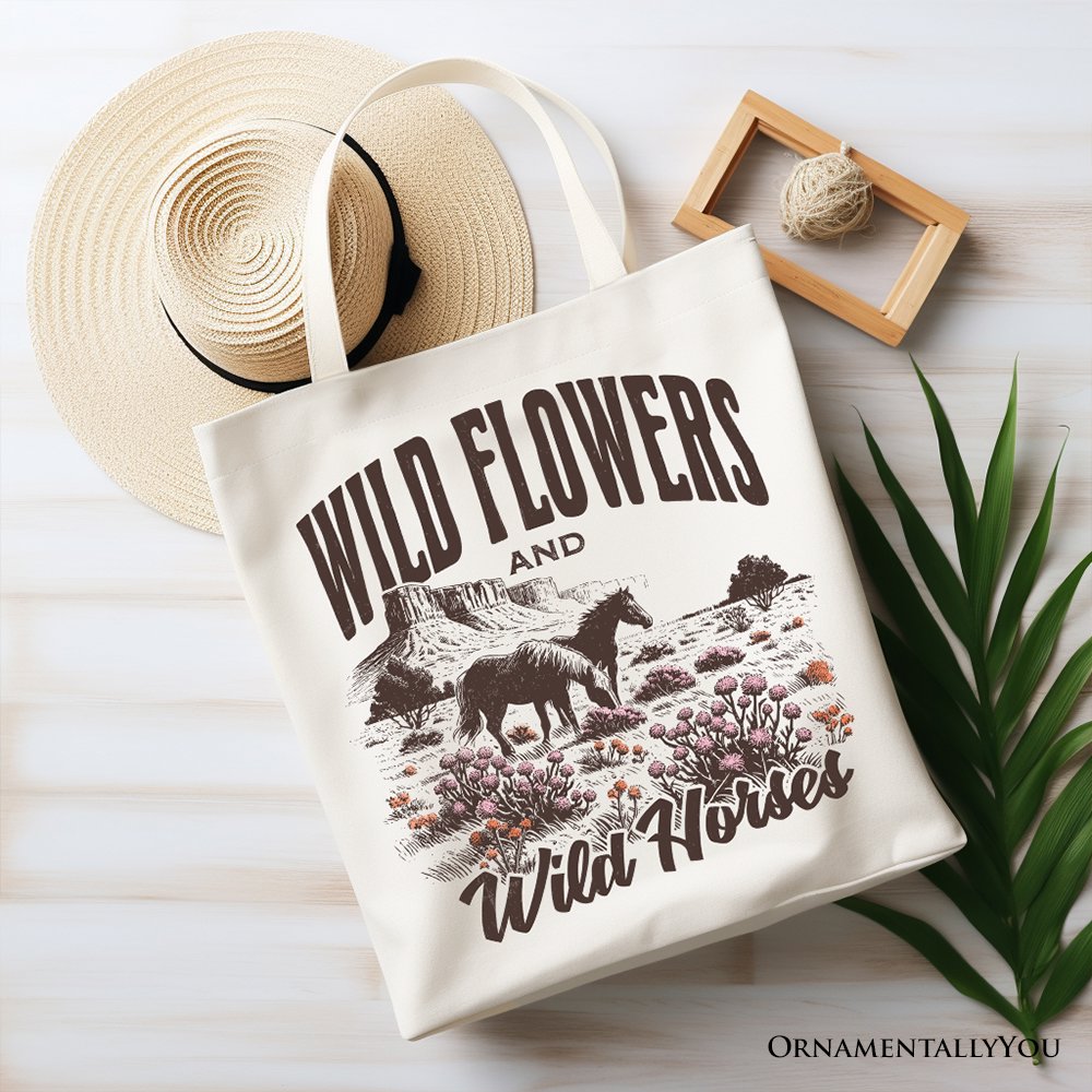 Wild Flowers and Wild Horses Canvas Tote Bag, Western Boho Gift