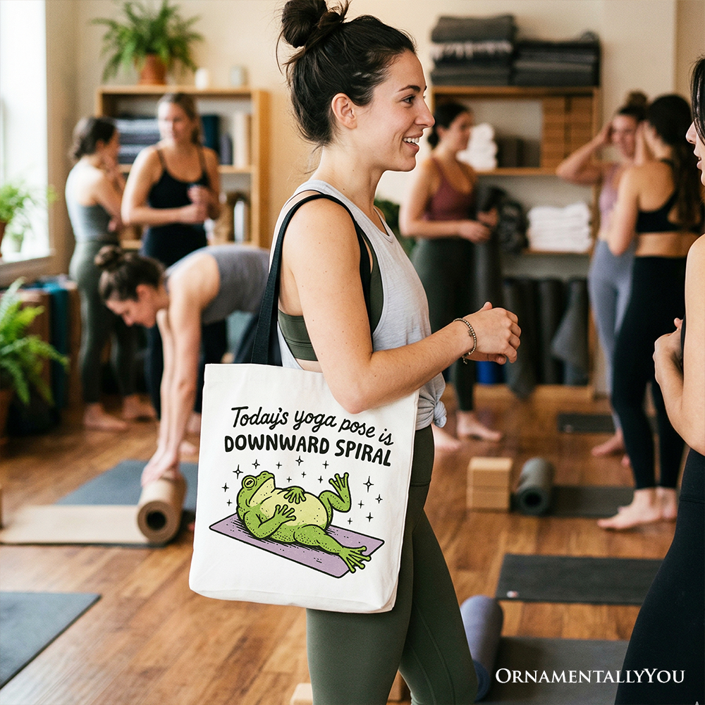 Yoga Frog Downward Spiral Tote Bag – Humorous Cotton Shopper