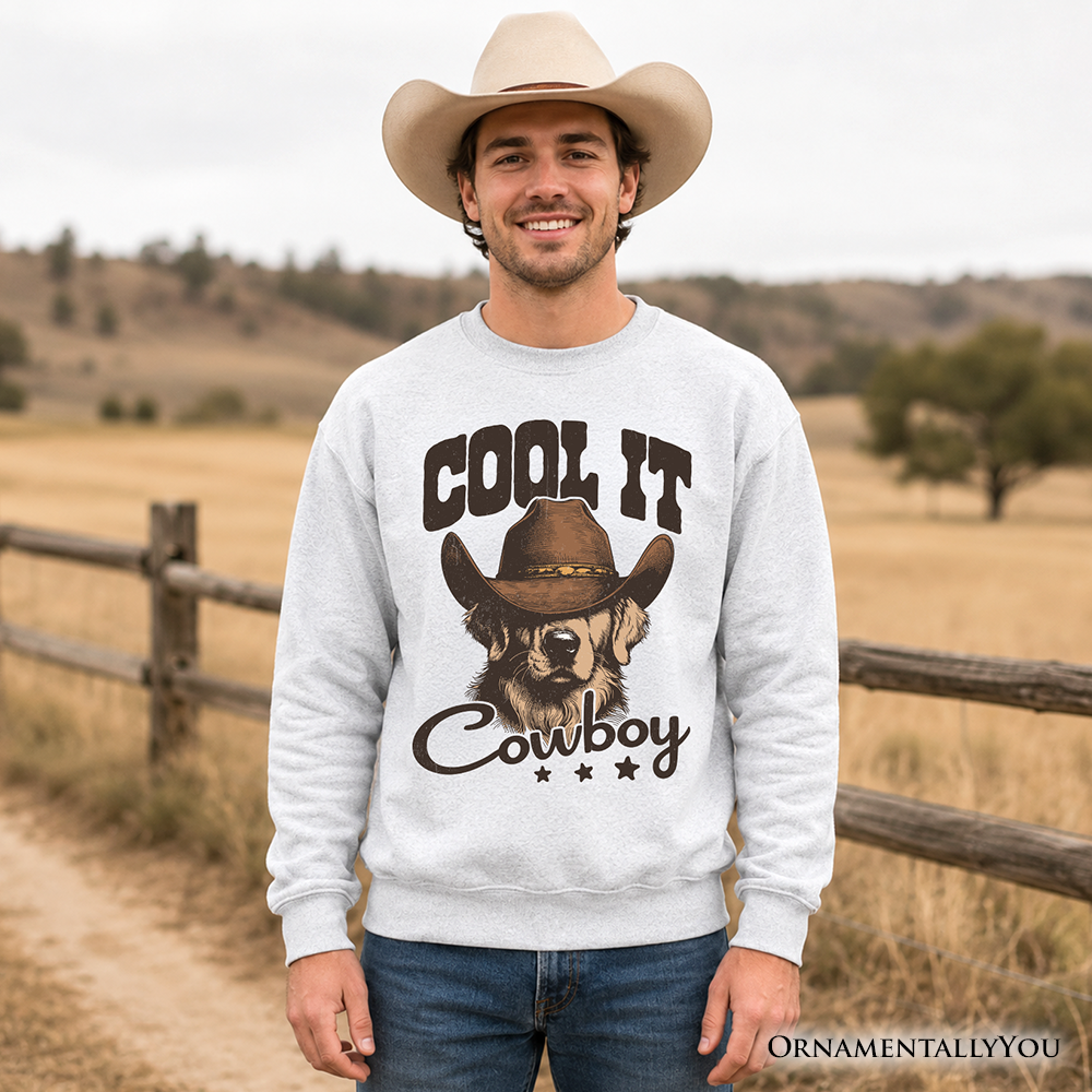Cool It Cowboy Sweatshirt With Western Dog, Retro Golden Retriever White and Natural Sweater for Country Lover
