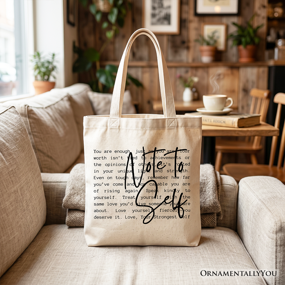 Note To Self Mental Health Tote Bag Motivational Canvas Shopper