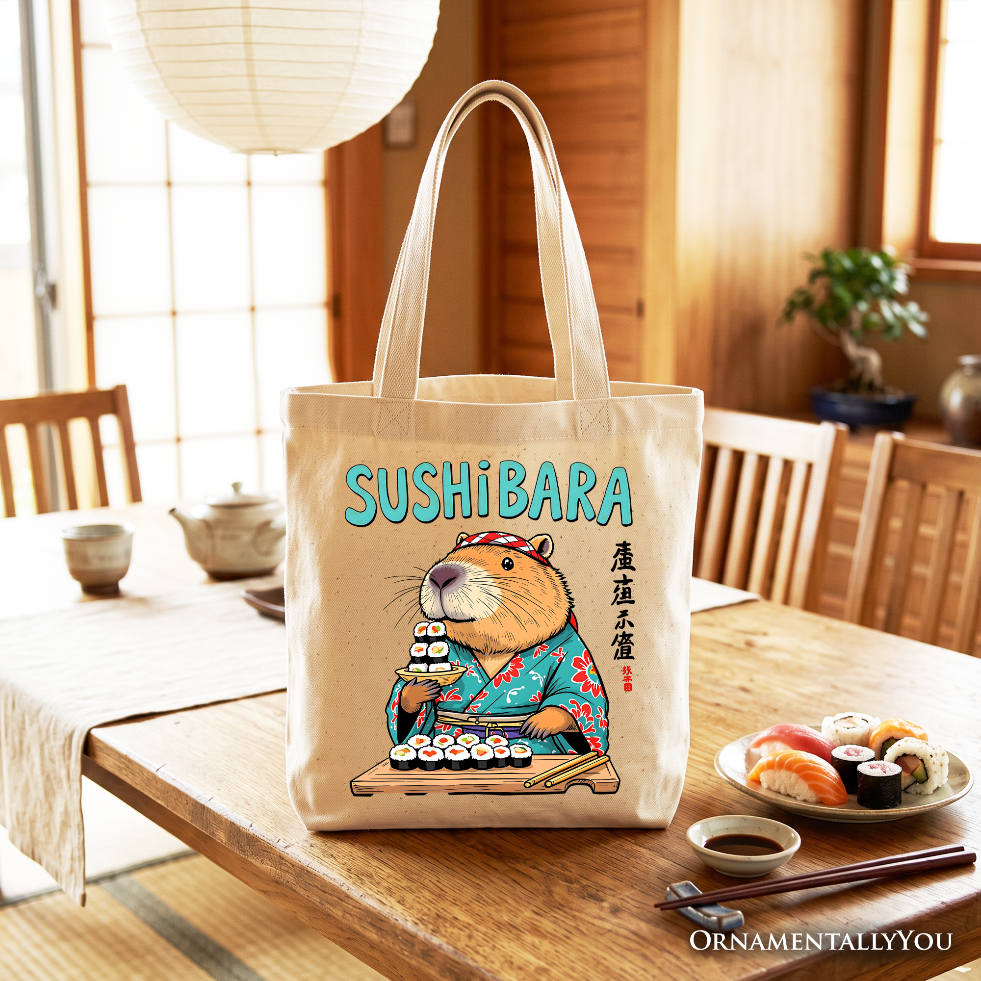 Sushibara Capybara Tote Bag, Funny Sushi Animal Gift Shopper