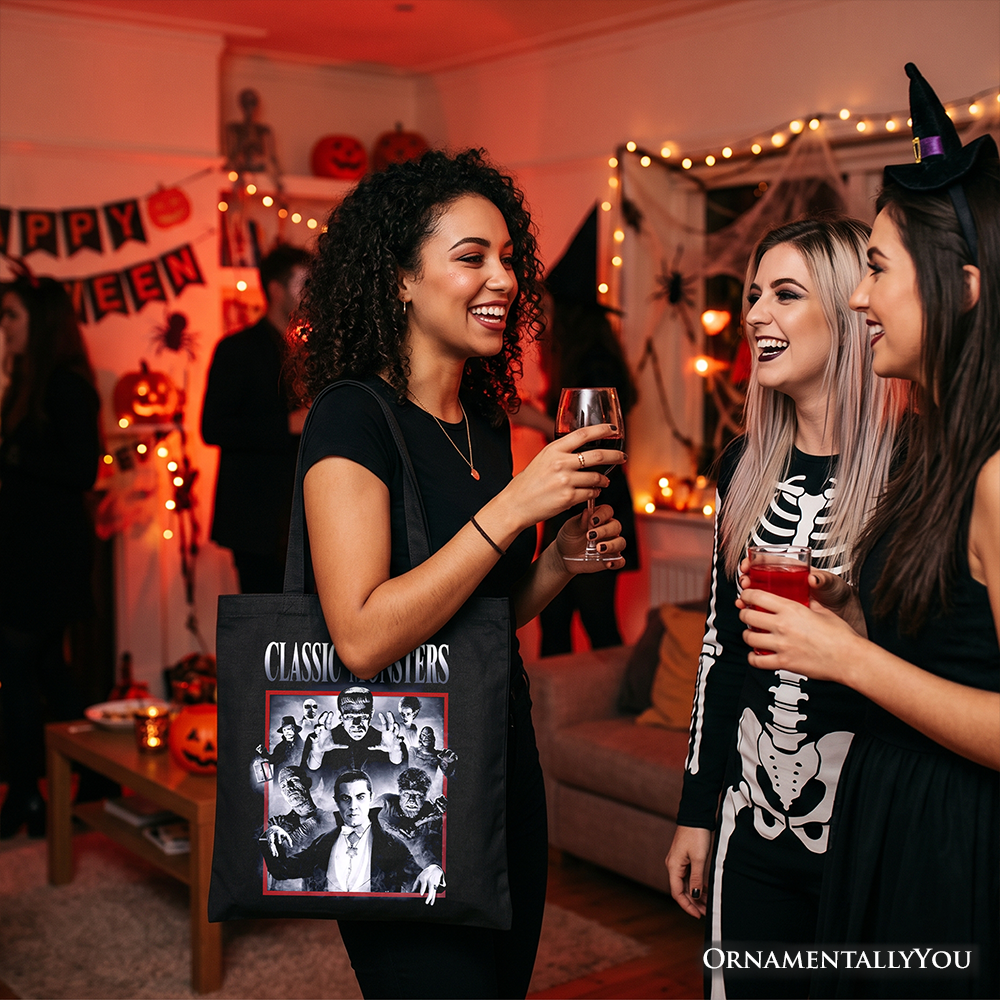 Classic Monsters Black and White Tote Bag - Retro Horror Shopper