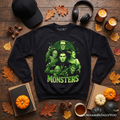 Green Retro Monsters Sweatshirt, Vintage Classic Horror Halloween Sweater