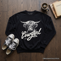 Highland Cow Vintage Cowgirl Sweatshirt, Western Country Sweater For Women
