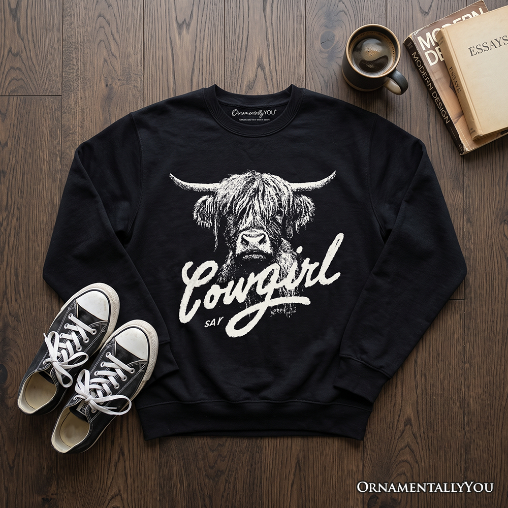Highland Cow Vintage Cowgirl Sweatshirt, Western Country Sweater For Women