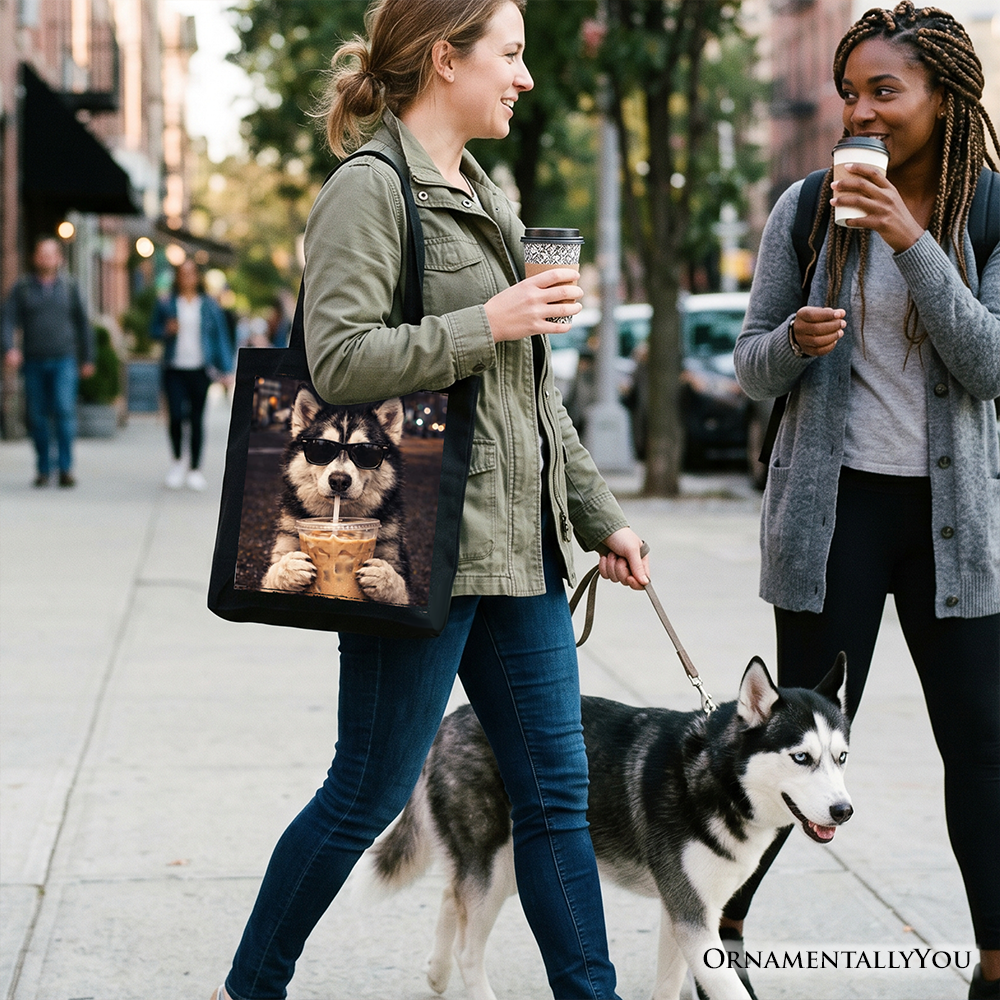 Husky Iced Coffee Graphic Tote Bag, Funny Dog Parents Gift