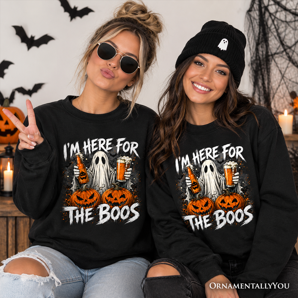 I'm Here for the Boos Ghost Sweatshirt, Funny Halloween Beer Pumpkin Sweater