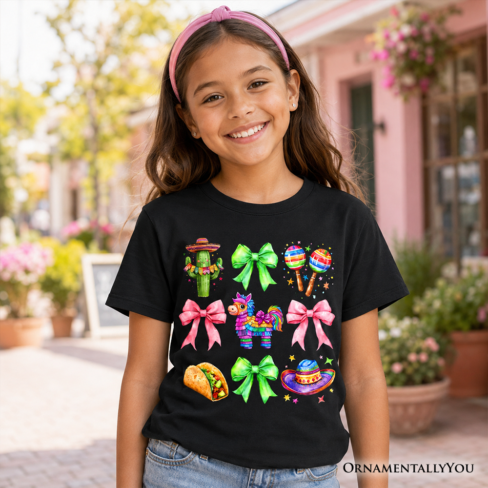 Kids Cinco De Mayo Coquette Bow T-Shirt Festive Maracas Tee