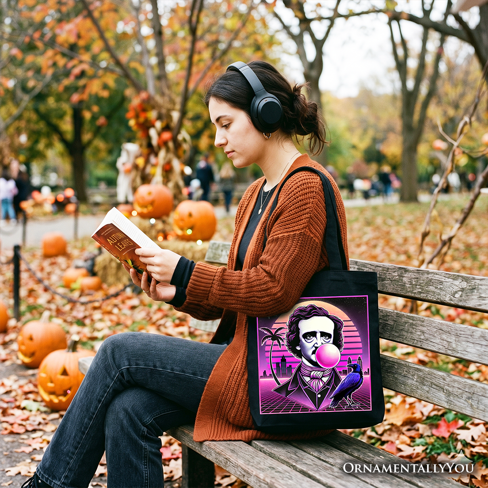 Edgar Allan Poe Synthwave Horror Tote Bag Retro Neon Aesthetic