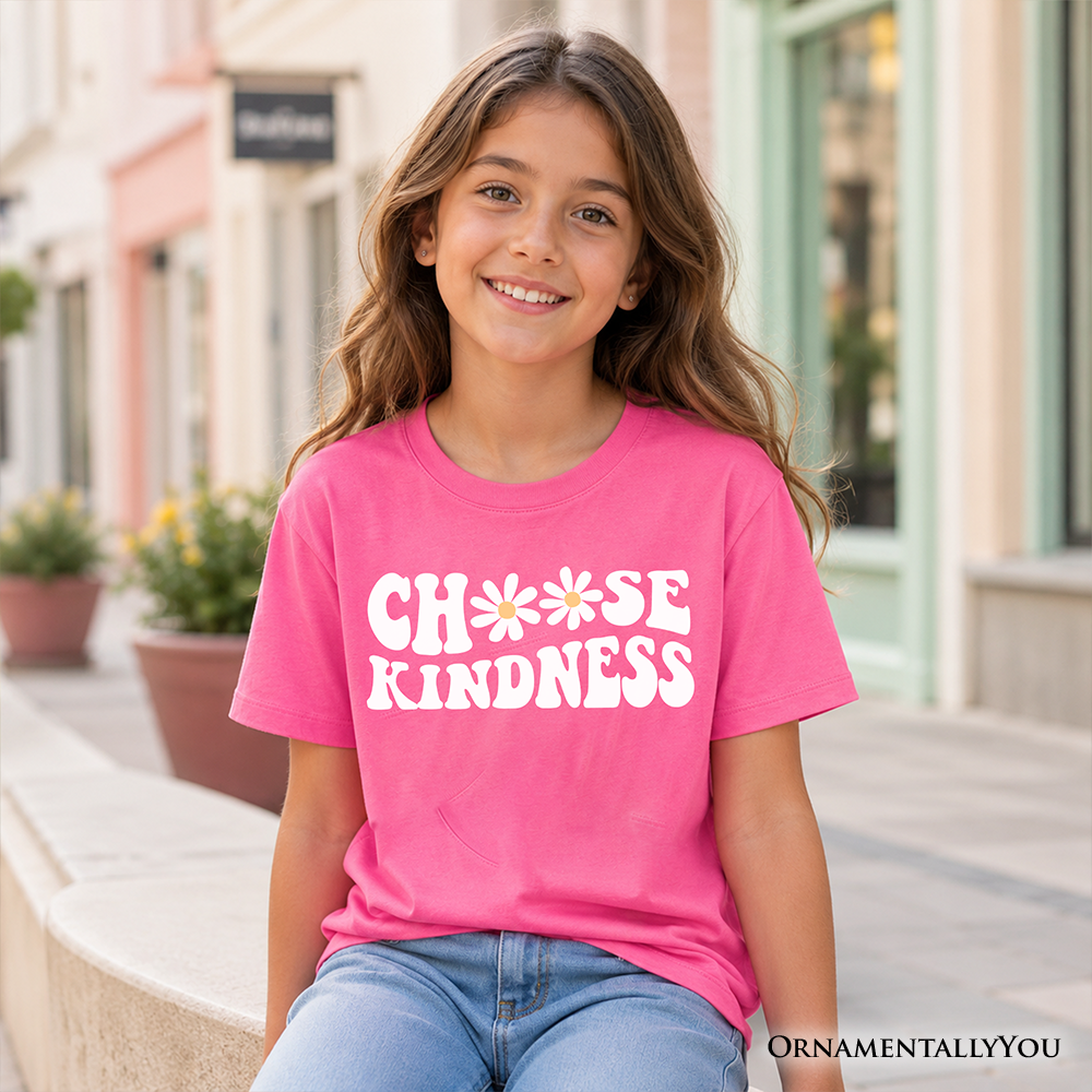 Kids Choose Kindness Daisies T-Shirt Retro Groovy Graphic Tee