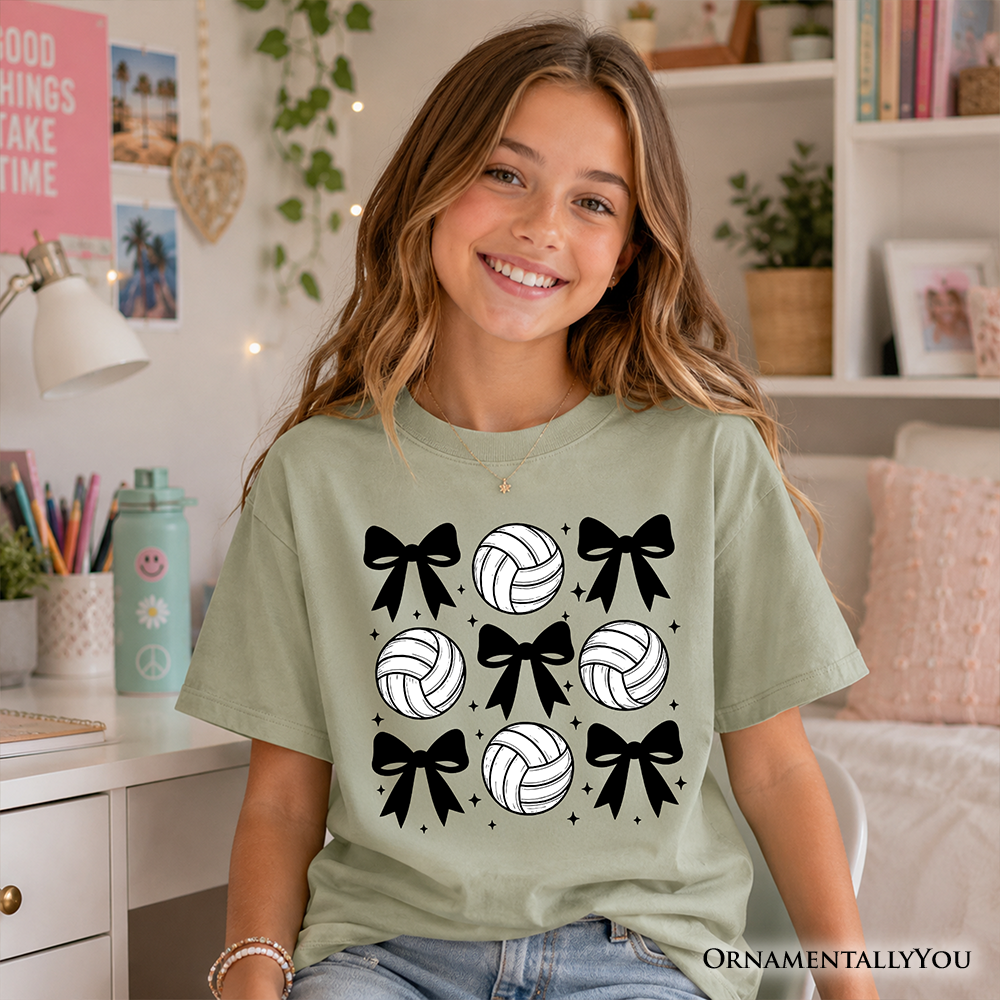 Kids Coquette Volleyball Bows T-Shirt Athletic Graphic Tee