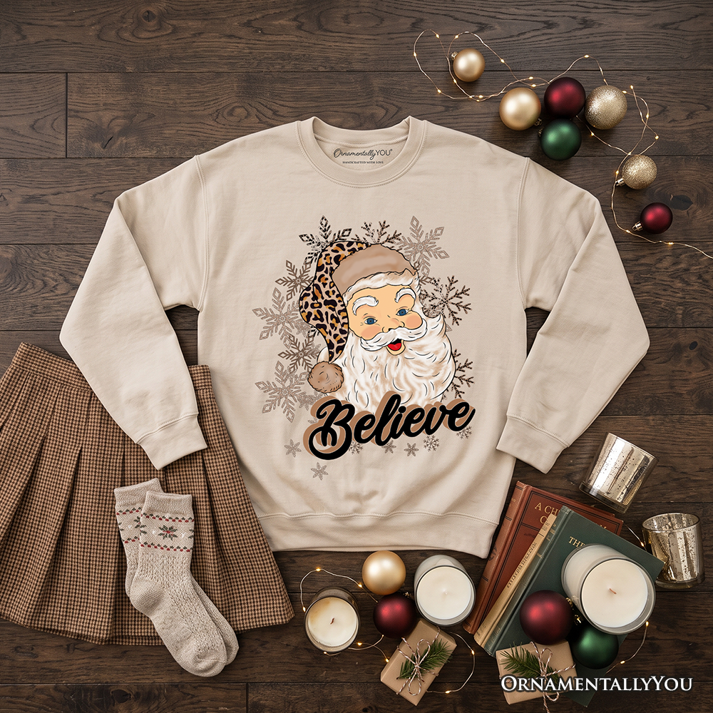 Believe Santa Cheetah Leopard Sweatshirt, Retro Christmas Sweater