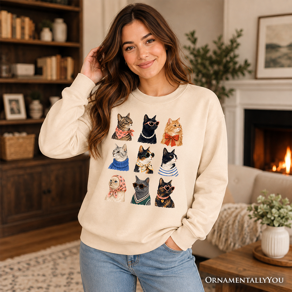 Colorful Cats Sweatshirt, Animals Breeds Summer Sweater