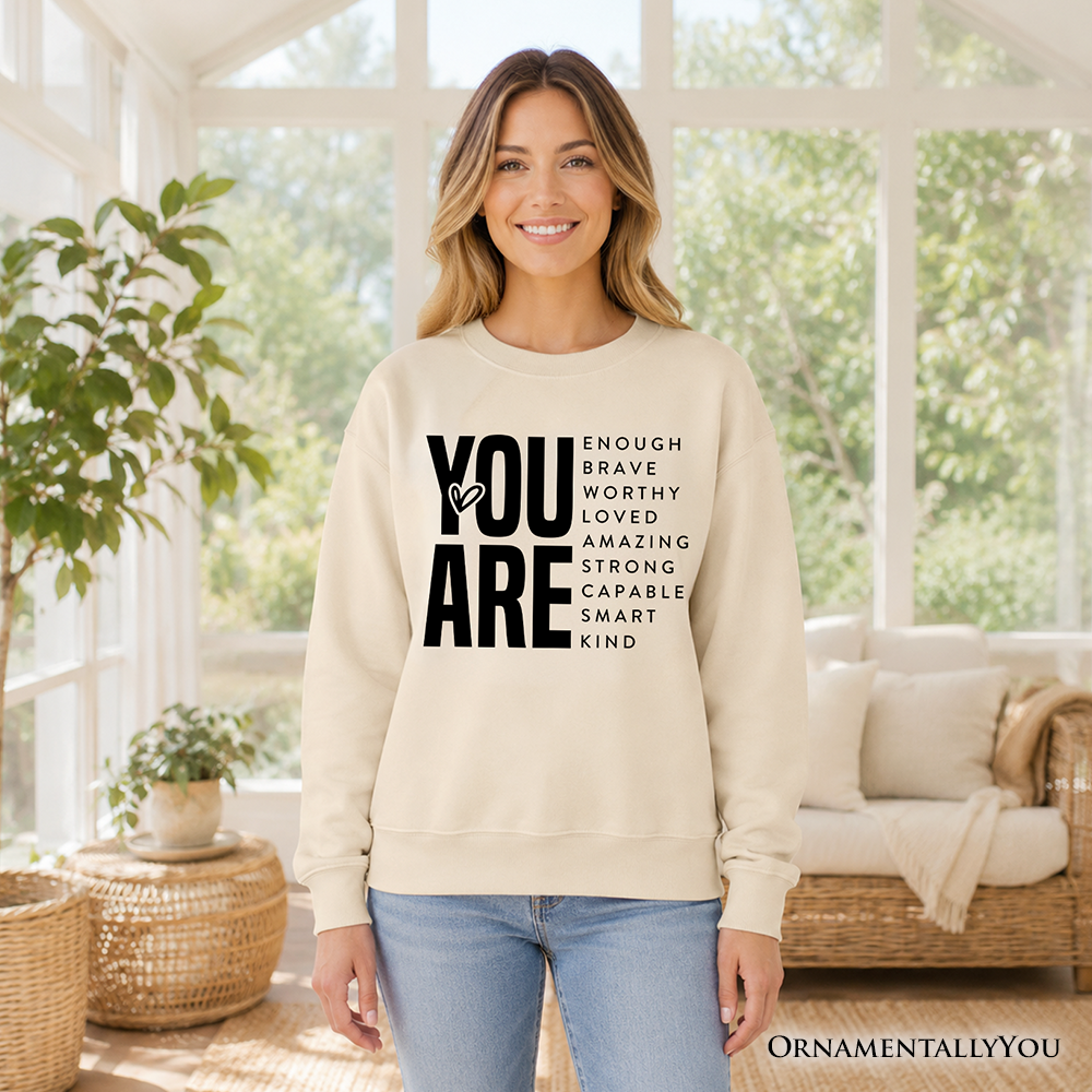 Inspirational Words Sweatshirt, Minimalist White Sweater for Encouraging and Loving Significant Others
