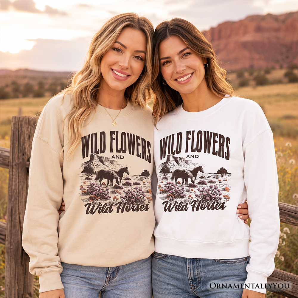 Wild Flowers and Wild Horses Sweatshirt, Retro Western Sweater for Free-Spirited Women