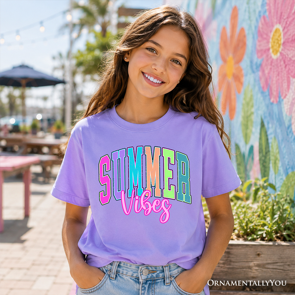 Kids Retro Summer Vibes Neon Varsity T-Shirt