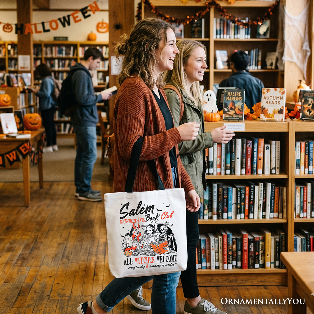 Salem Book Club Halloween Tote Bag - Vintage Style Reading Shopper