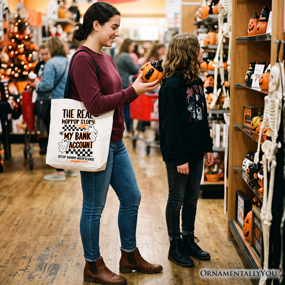 The Real Horror Story My Bank Account Tote Bag, Funny Halloween Decor Shopping Gift Shopper