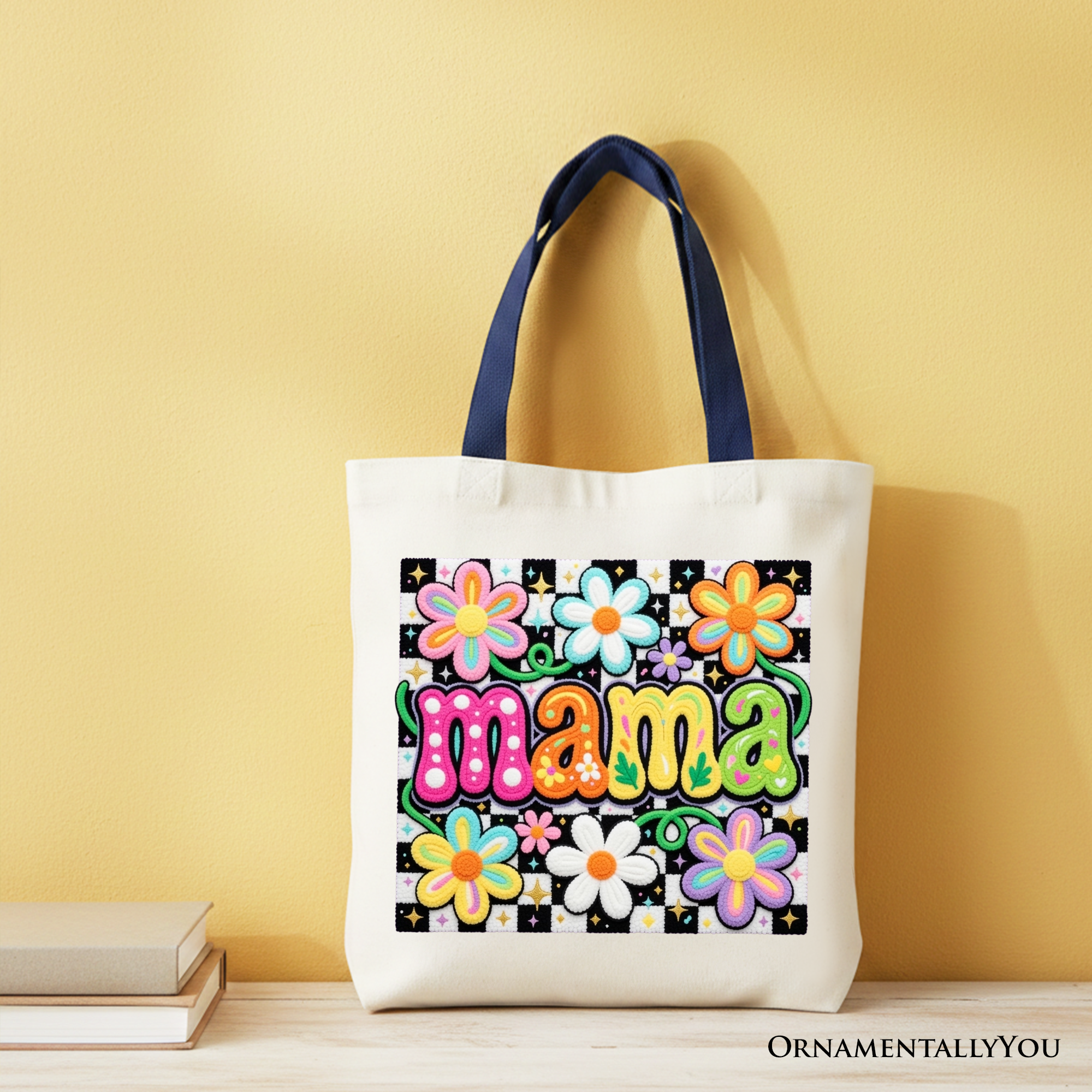 Retro Floral Mama Tote Bag – Colorful Mother's Day Gift Shopper