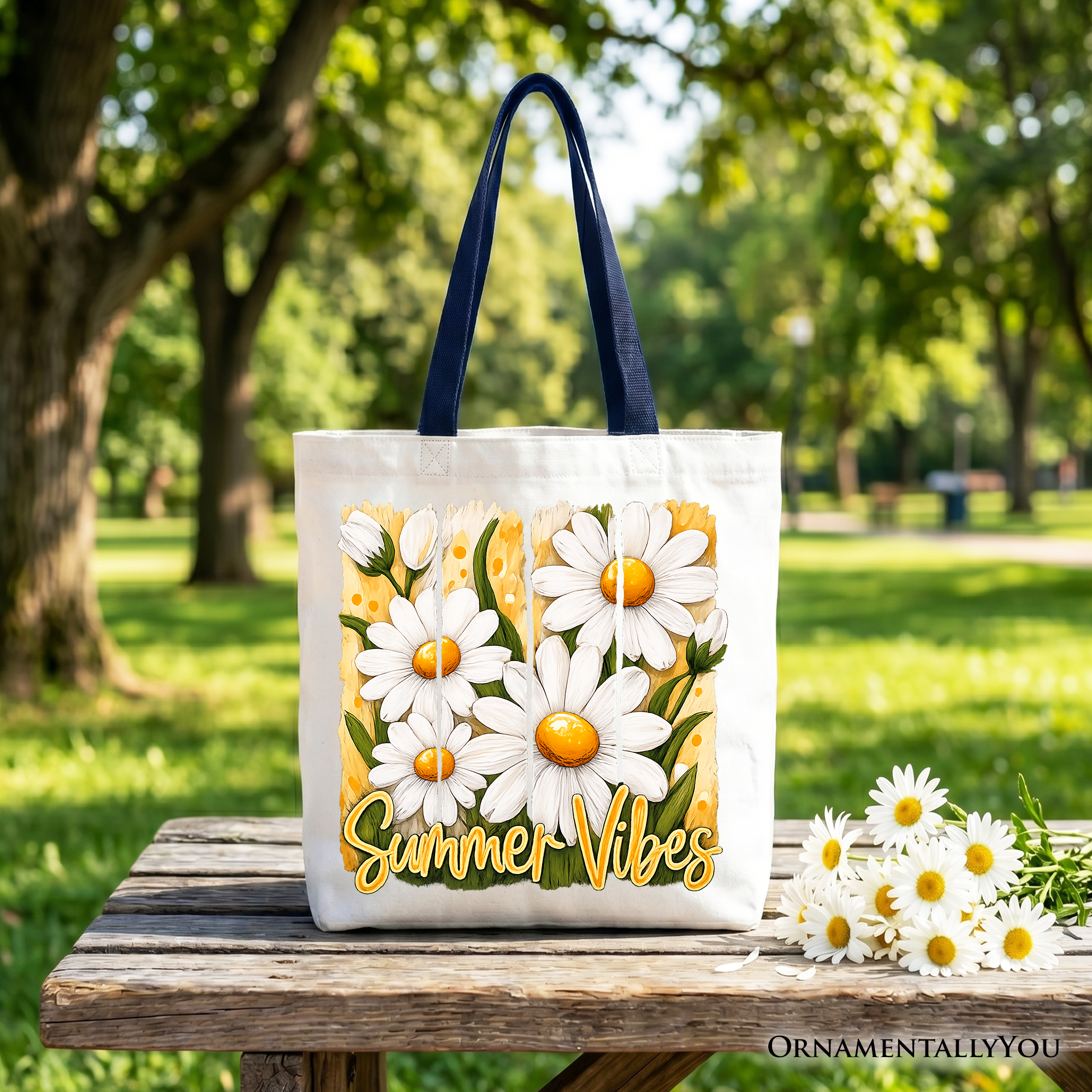 Daisy Brushstroke Floral Tote Bag – Aesthetic Summer Picnic Shopper