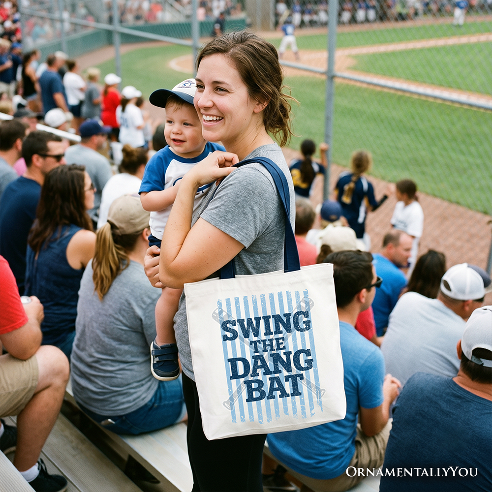 Swing The Dang Bat Softball Mama Canvas Tote Bag Funny Sports Gift