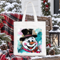 Brushstroke Cute Snowman Tote Bag, Preppy Merry Christmas Glitter Holiday Gift Shopper