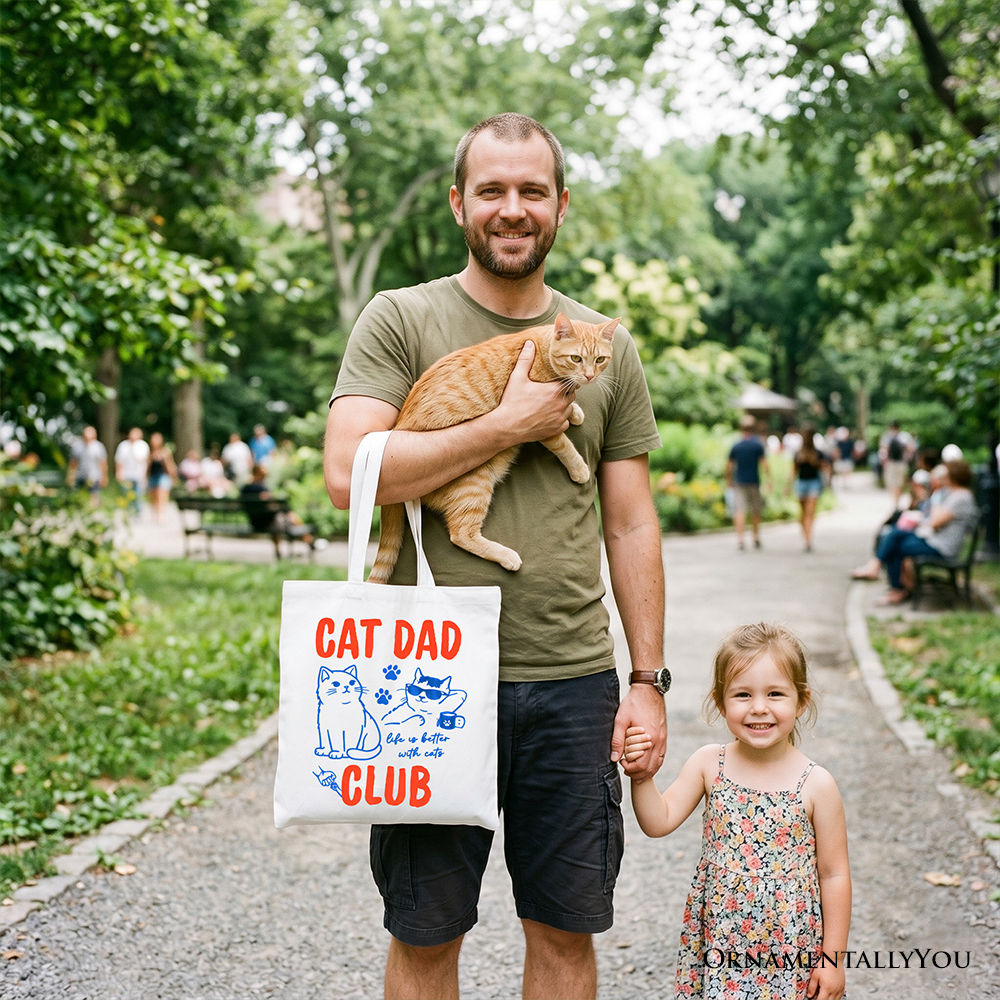 Cat Dad Club Retro Canvas Tote Bag, Funny Gift for Cat Lovers