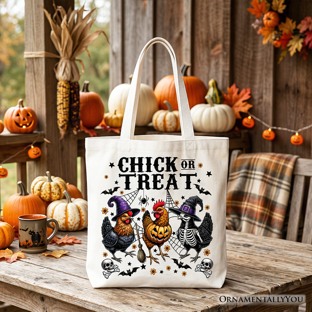 Chick or Treat Canvas Tote Bag, Funny Farmhouse Halloween Shopper