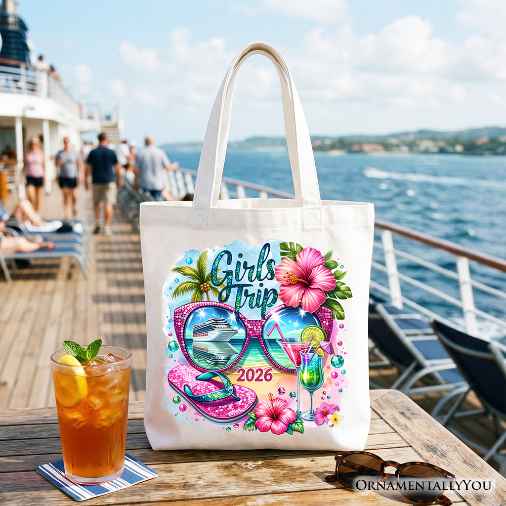 Cruise Girls Trip 2026 Tote Bag, Tropical Vacation Beach Shopper