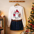 Cute Ghost Christmas Sweatshirt, Adorable Gingerbread and Cocoa Holiday Sweater