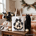 Gothic Ghost with Black Cat Tote Bag, Black Rose Coquette Halloween Gift Shopper