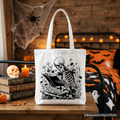 Gothic Reading Skeleton Tote Bag, Floral Halloween Book Lover Gift