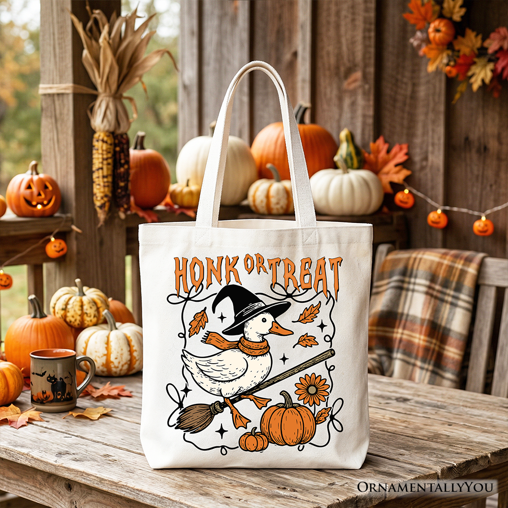 Honk or Treat Goose Tote Bag, Funny Halloween Bird Lover Shopper