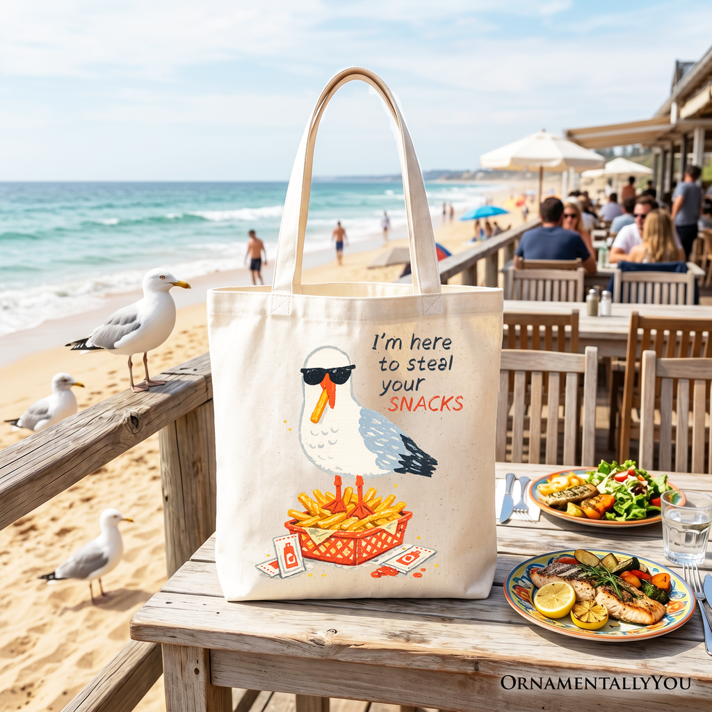Funny Seagull Snack Tote Bag – Casual Beach Shopper for Summer