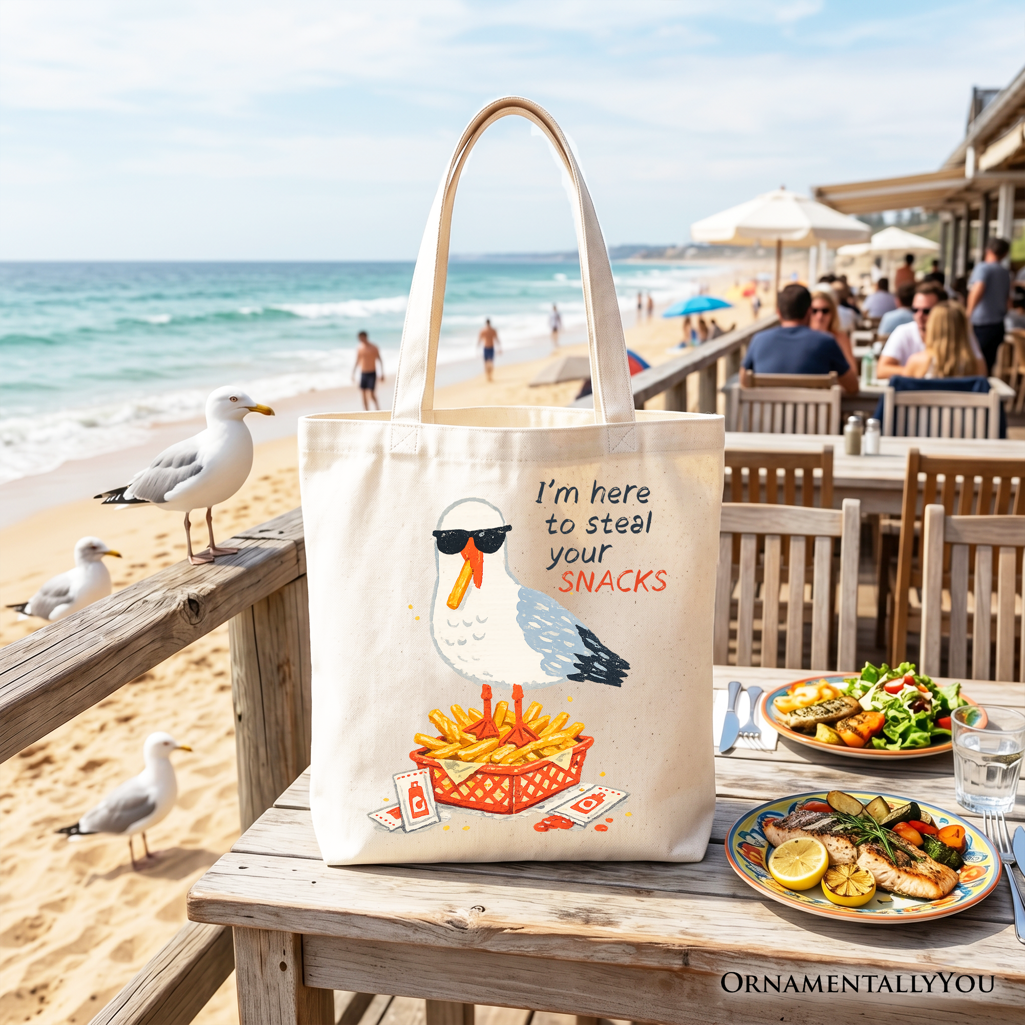 Funny Seagull Snack Tote Bag – Casual Beach Shopper for Summer