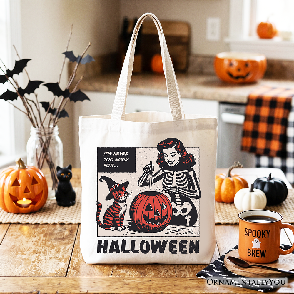 It's Never Too Early for Halloween Tote Bag, Retro Gift Shopper