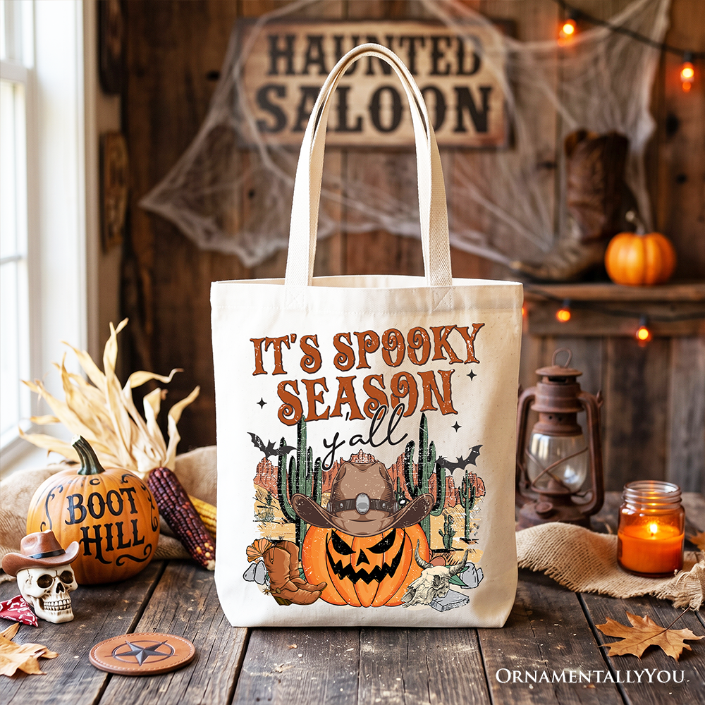It's Spooky Season Y'all Canvas Tote, Western Halloween Bag