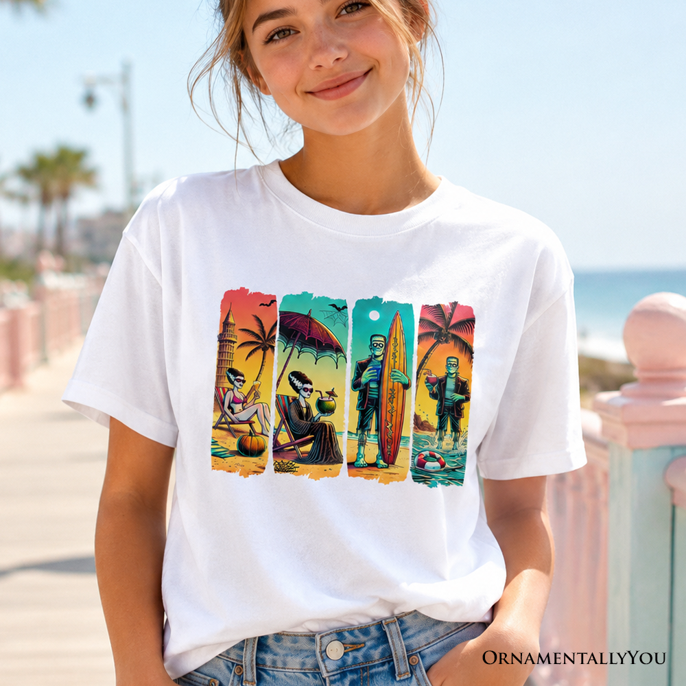 Kids Frankenstein Beach Vacation T-Shirt Retro Neon Surf Tee