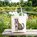 Leopard Print Coquette Bow Canvas Tote Bag for Women Preppy Shopper