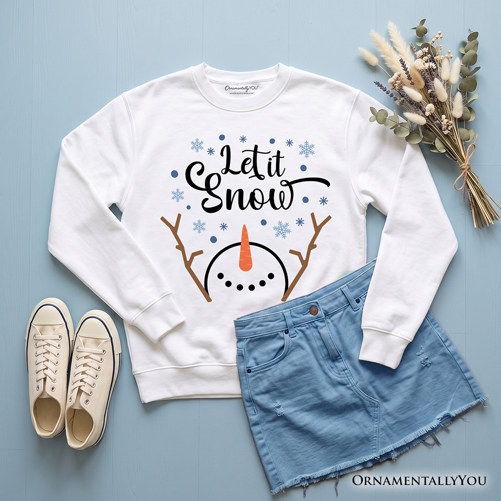 Let It Snow Snowman Sweatshirt, Snowflakes Minimalist Sweater for Winter Holiday Season