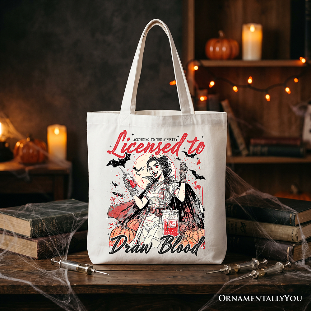 Licensed to Draw Blood Halloween Nurse Tote Bag, Spooky Shopper
