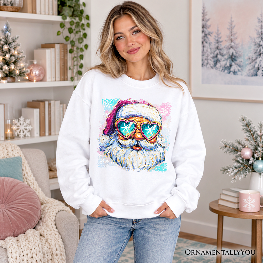 Merry Christmas Santa Sunglasses Christmas Sweatshirt, Funky Retro Holiday Sweater