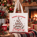 Merry Cluckin' Christmas Tree Tote Bag, Funny Santa Hat Chicken Farmhouse Gift Shopper