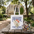 Praise the Lord Floral Christian Tote Bag, Psalm 150:6 Religious Faith Gift Shopper
