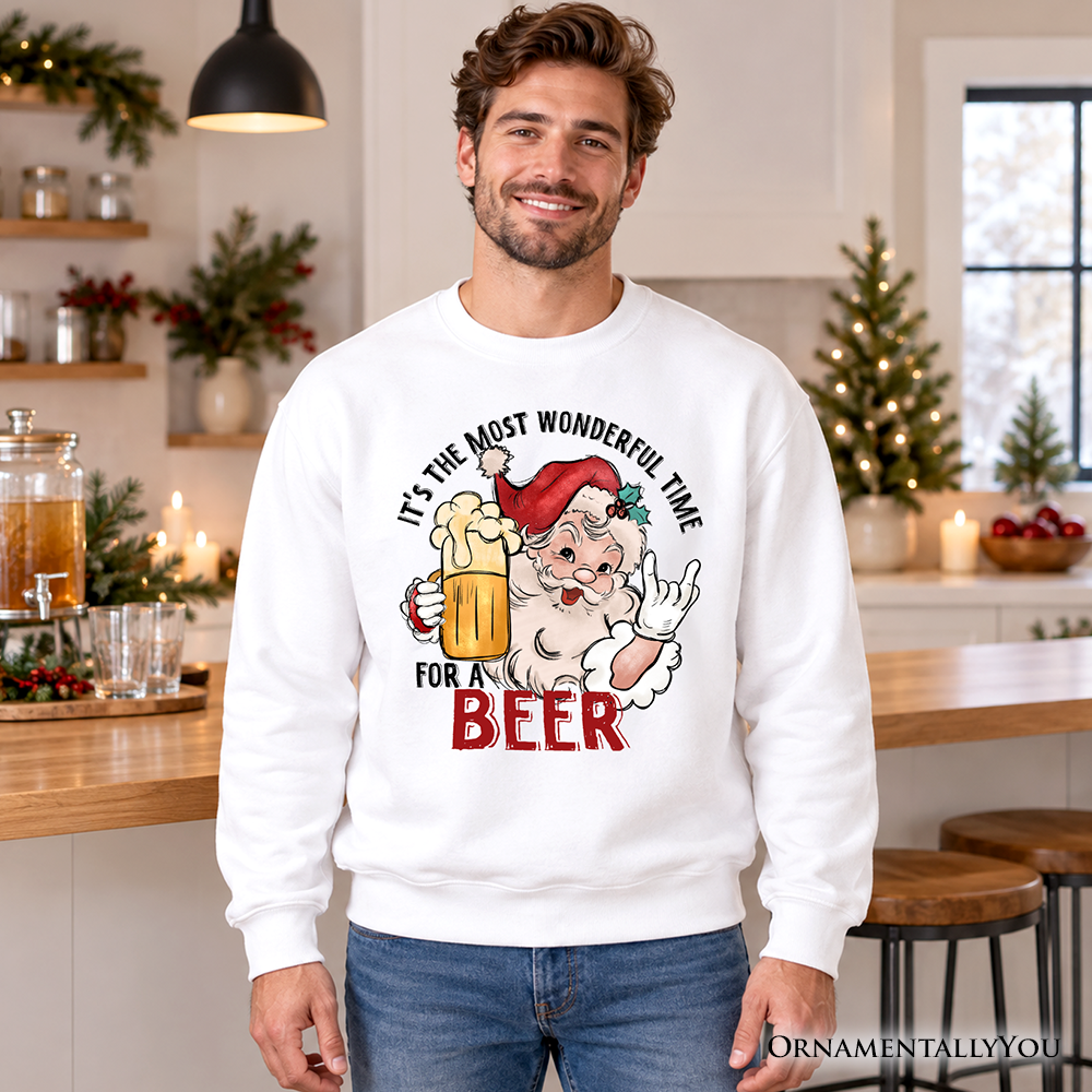 Santa Beer Christmas Sweatshirt, It’s The Most Wonderful Time Funny Holiday Sweater for Festive Drinkers