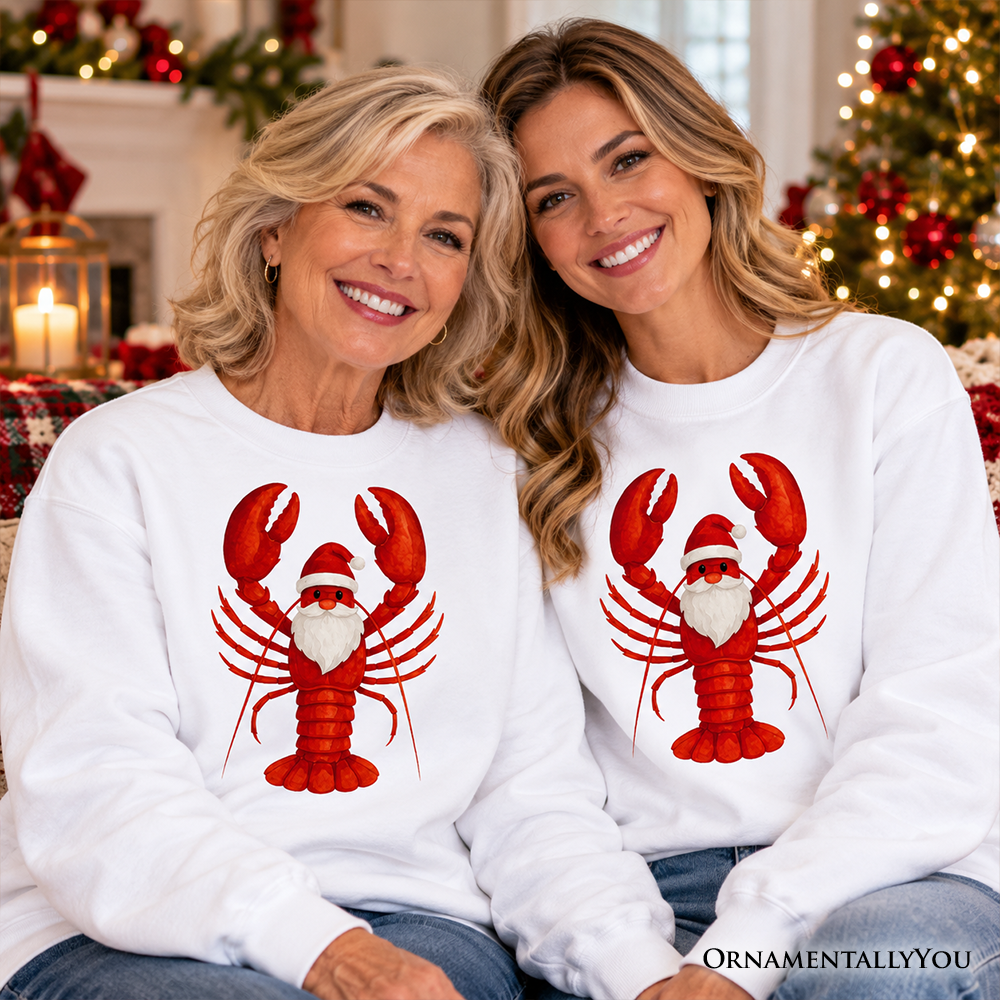 Santa Claws Lobster Sweatshirt, Funny Pun Coastal Christmas Holiday Sweater
