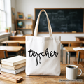 Teacher Coquette Bow Tote Bag, Minimalist Back to School Gift Shopper