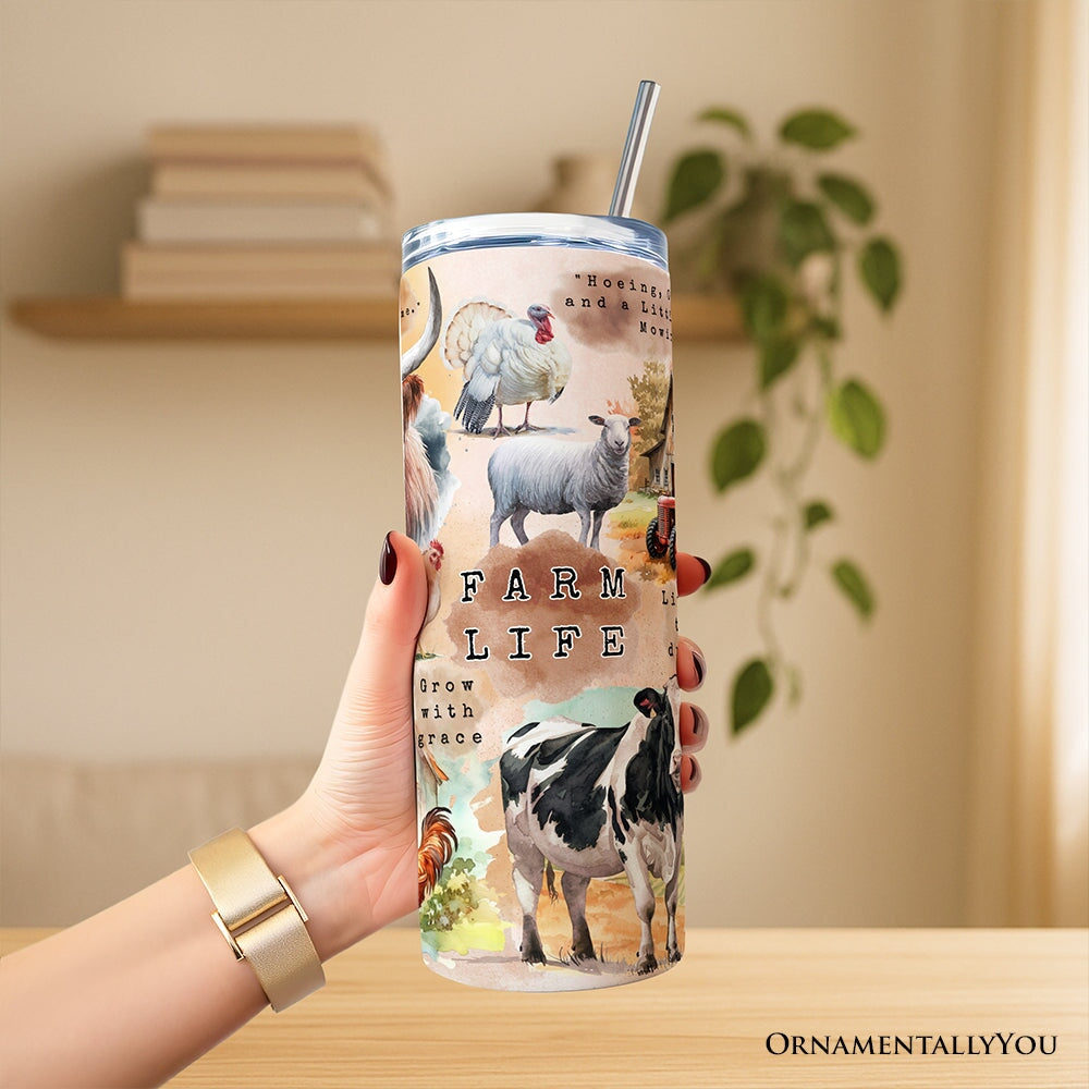 Farmhouse Style 20oz Travel Tumbler with Straw, Rustic Farm Life