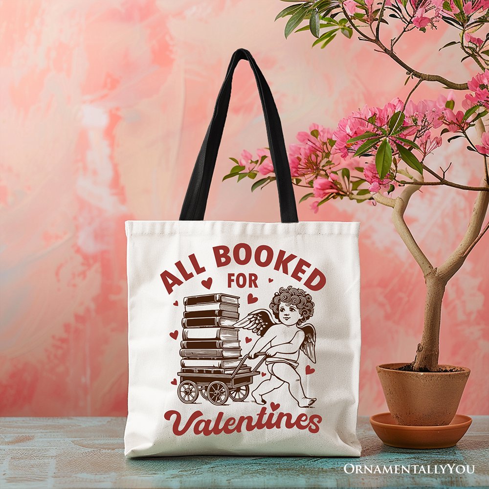All Booked For Valentines Cupid Canvas Tote Bag Bookworm Gift